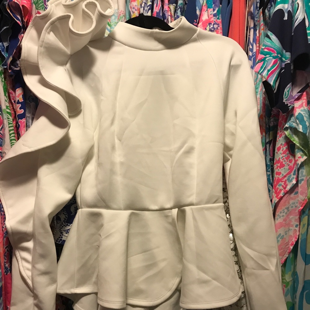 CQ by CQ white one shoulder ruffle top medium